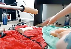 double penetration fucking machine for tattooed anal lover