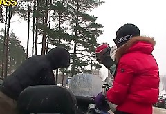 Adventurous couple is riding a snowmobile in WTF Pass reality porn video