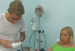 Kinky doctor blowjobs shaved pussy of salty patient