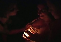 Romantic babes are kissing and making love in the dark