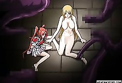 Tied up hentai teen gets fucked by tentacles