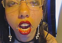 Goth with Red Lipstick Drools a Lot and Blows Spit Bubbles Spit Fetish