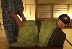An Asian girl in a kimono gets choked and fucked hard
