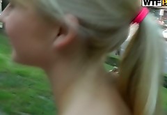 Screwed Russian whore shows off her big tits in full daylight