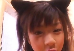 Japanese chick Aki Hoshino pretends to be a cute kitty