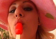 Bootyful blonde Chloe Chanel sucks an ice cream greedily