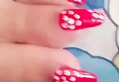 Long red sharp nails toenais of gf