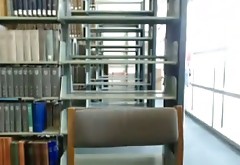 Shameless blond chick presents nasty solo in the library