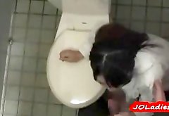Office Lady Getting Her Hairy Pussy Licked In The Toilette
