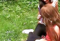 Hot teen babes in forest orgy action