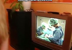 Couple of Russian medical student girls get fucked in foursome