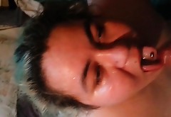 Mexican chick getting huge facial in all her face