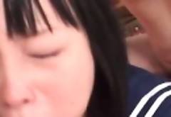 Asian teen huge pussy creampie threesome gangbang
