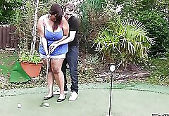 Ebony plumper gets pounded by golf coach