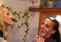Disgraceful MILF whores get dirty in their lesbian cake fight