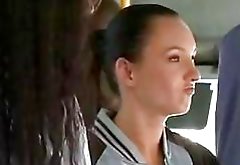 Brunette used and banged by strangers on public bus