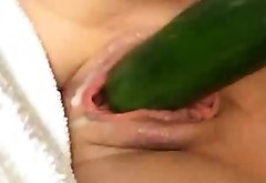 Making Her Mature Pussy Squirt With Cucumber