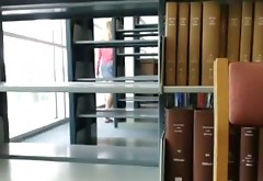 Horny blond girlie flashing her teen body in the public library