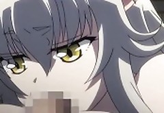 Horny anime girl jerks big shaft
