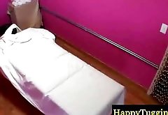 Real asian masseur makes her client cum hard
