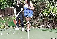 Ebony BBW gets pounded by a golf coach