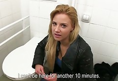Rather pretty just met blondie agrees to give blowjob in the public toilet