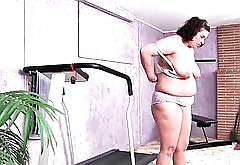 BBW granny gives her big tits and plump pussy a workout