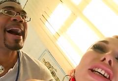 Kinky doctor makes red haired patient suck his big black cock