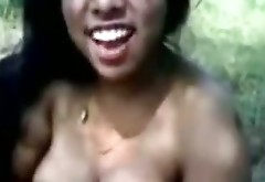 Young Indian bitch with nice boobs walks naked outdoors