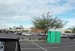 Public blowjobs in parking lot in portable restroom