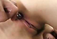Ichiko Asian gets vibrators in shaved crack and asshole