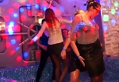 Drunk lesbians are dancing and undressing at the party