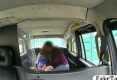 busty babe gets to fuck in a cab hard