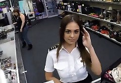 Pretty latina stewardess pawns her pussy and gets fucked