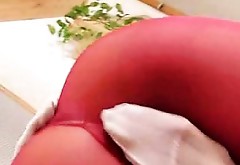 Sexy Kitty Jane fully panty-hose covered masturbation video