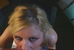 Wild and filthy blonde whore Aaralyn Barra is good at sucking dick
