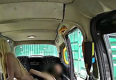 Two hoes having anal threesome in fake taxi