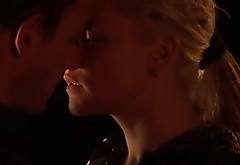 Concerned blonde female finally kisses her boyfriend