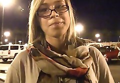 Slutty blonde Kennedy demonstrates her natural tits in the street