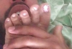 Ebony foot worship & tickles