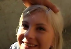 Sexy blonde girl fucks outdoor on cam