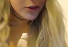 Perverted blonde tries to satisfy her vagina with favorite sex toy and vibrator