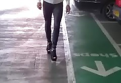 sexy milf walking in spandex
