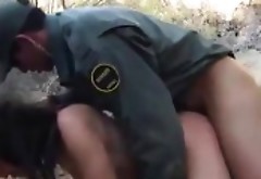 Mexican BP agent fucked natural tits brunette babe outdoors