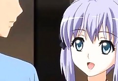Anime girl wearing but an apron seduces cute guy
