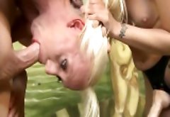 Pair of teen girls choke on big cocks