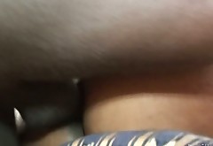 Muscular horny fucker pokes tight pussy of chocolate chic on couch