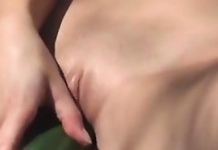 Horny french girlfriend outdoor cucumber pussy insertion