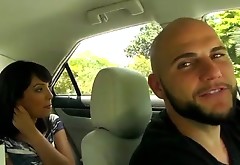 Slim chick with small tits seduces a taxi driver to have a casual sex