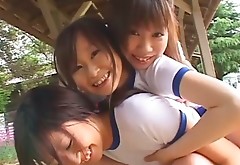 Yumi Ishikawa and her sporty friends are playing outdoors